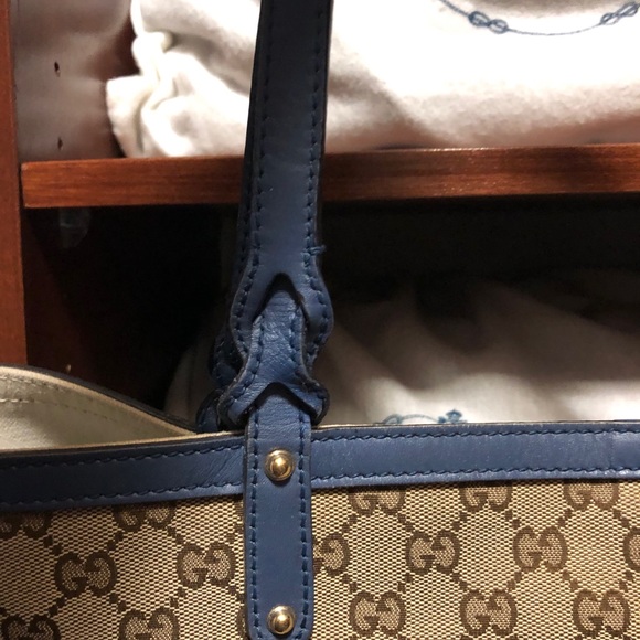 Gucci canvas craft tote blue leather trim - Picture 16 of 16